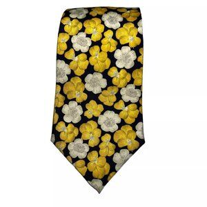 Isaac Zelcer Men Silk Necktie Vtg Floral Pansy Designer Italy Luxury Whimsy 58x4